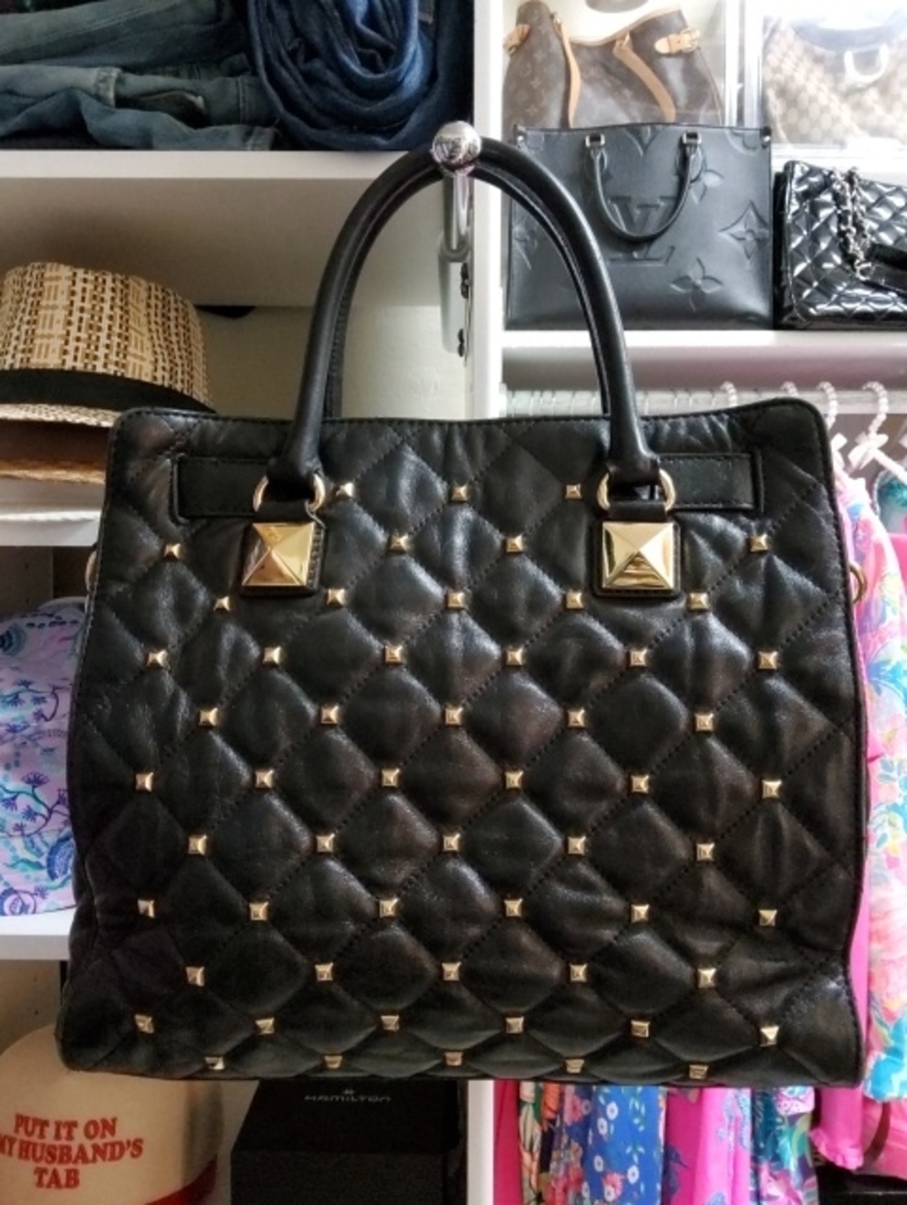 Michael Kors Black Quilted Hamilton Bag with Gold Studs - Picture 2 of 15